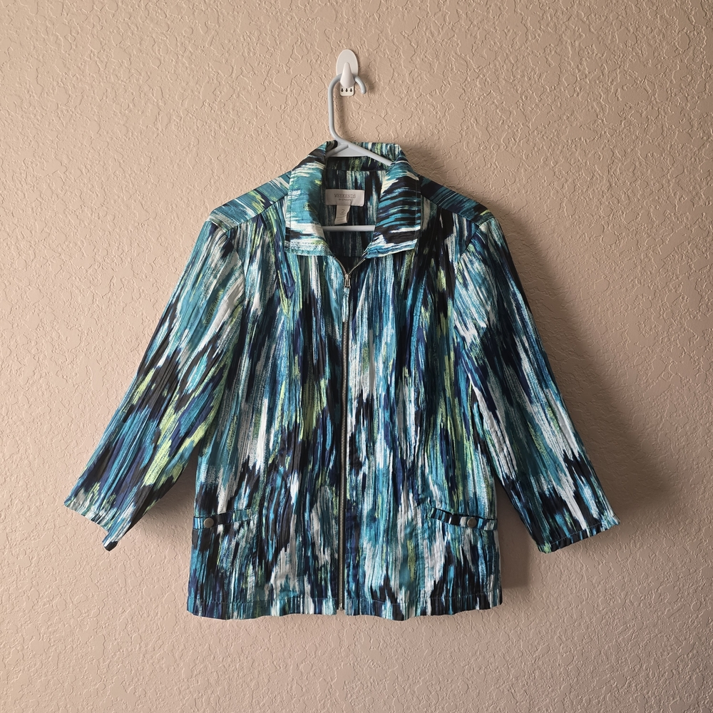 Weekends By Chicos Jacket 2 M Abstract Watercolor… - image 1
